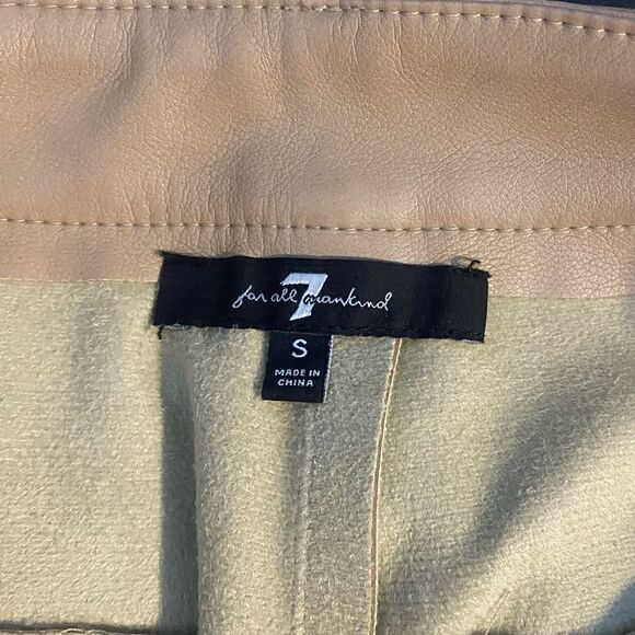 7 For All Mankind Vegan Leather Hi-Rise Belted Pants Cognac Sz S - Picture 6 of 6